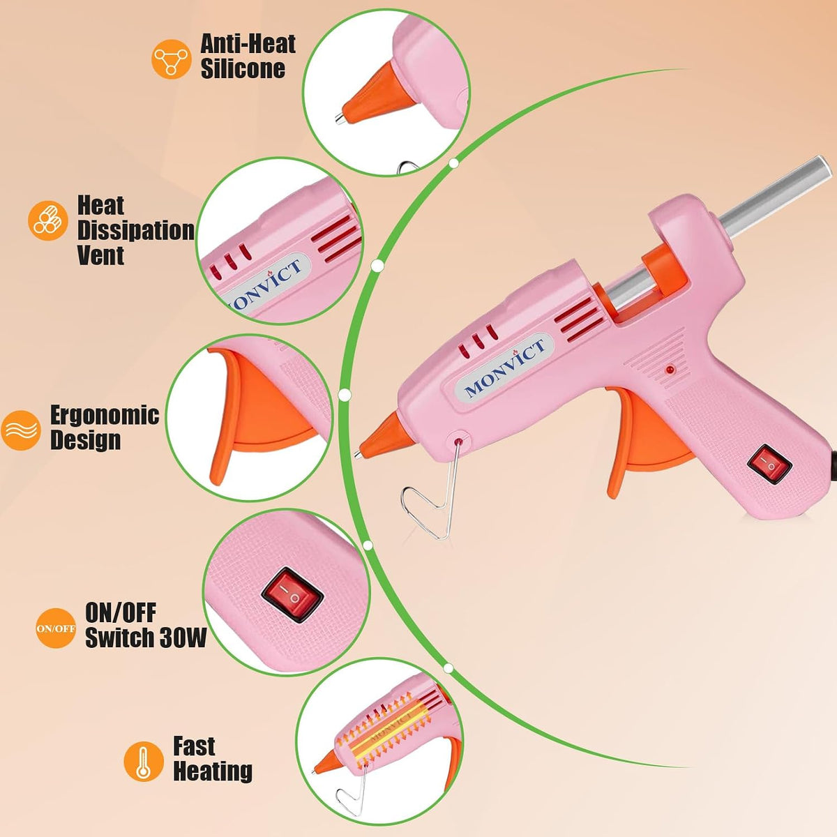 monvict 8 pack 30w hot glue gun set shown in use