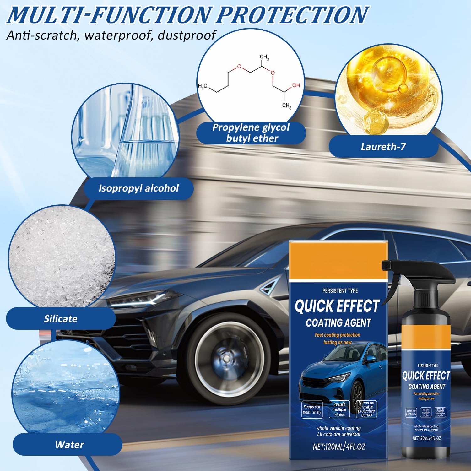 2Pcs Advanced Quick Effect Coating Agent,Car Coating Spray, 2025 New Car Paint Protection，Car Scratch Wax Polish Spray Waterless Wash，Multi-Purpose Oil Film Emulsion Glass Cleaner