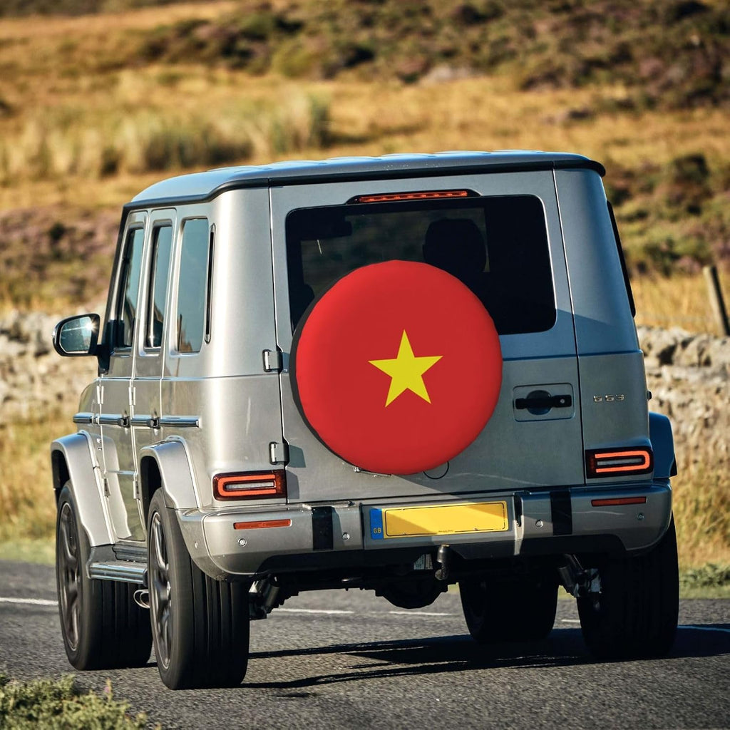 Vietnamese Flag Print Universal Spare Tire Cover for RV, Jeep | Wheel Protector Fits Rv, Trailer, Jeep, Shield Tires From Sun, Dirt And Rain For Outdoor Storage