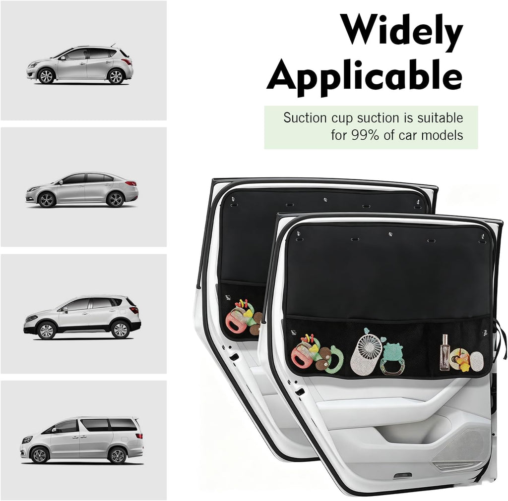 Car Sun Shade Side Window, Blackout Car Window Shades for Baby with Storage Net Pockets, Heat Insulation Privacy Sunshade with Suction Cups, Universal for Most Vehicles (Black)