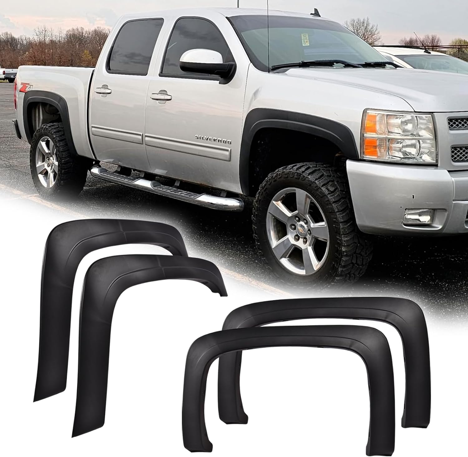 CROSSDESIGN Fender Flares Fit 2007-2013 Chevy Silverado 1500 2500HD 3500HD 6.5' 8' Bed, UV Resistant Factory Style Black Wheel Flares Cover Wheel Well Rust, 4 Pieces Kit Exclude Dually & GMC Sierra