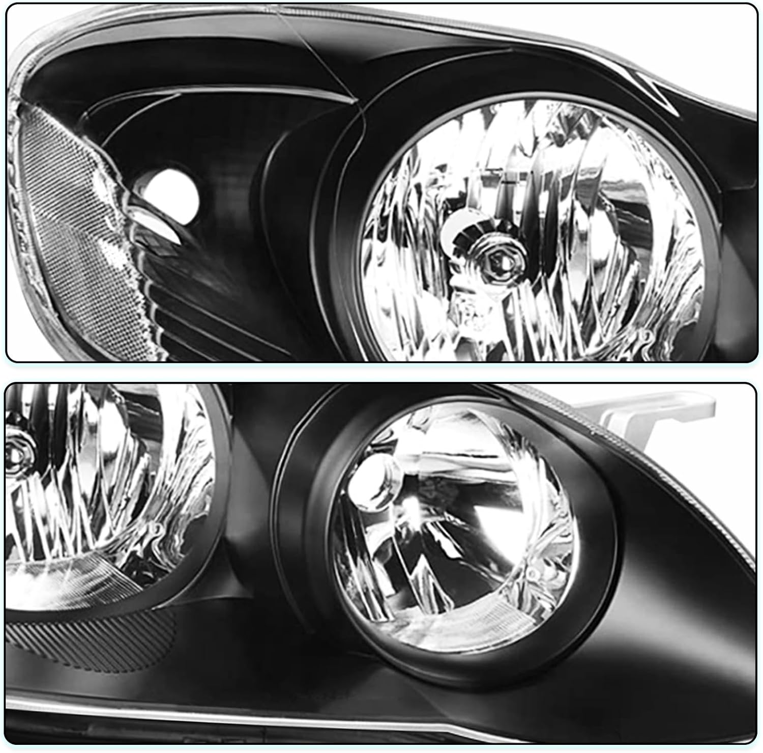 TUSDAR Headlight Assembly Replacement for Toyota Corolla 2003 2004 2005 2006 2007 2008 Headlamps Replacement Passenger and Driver Side, Black Housing with Clear Reflector