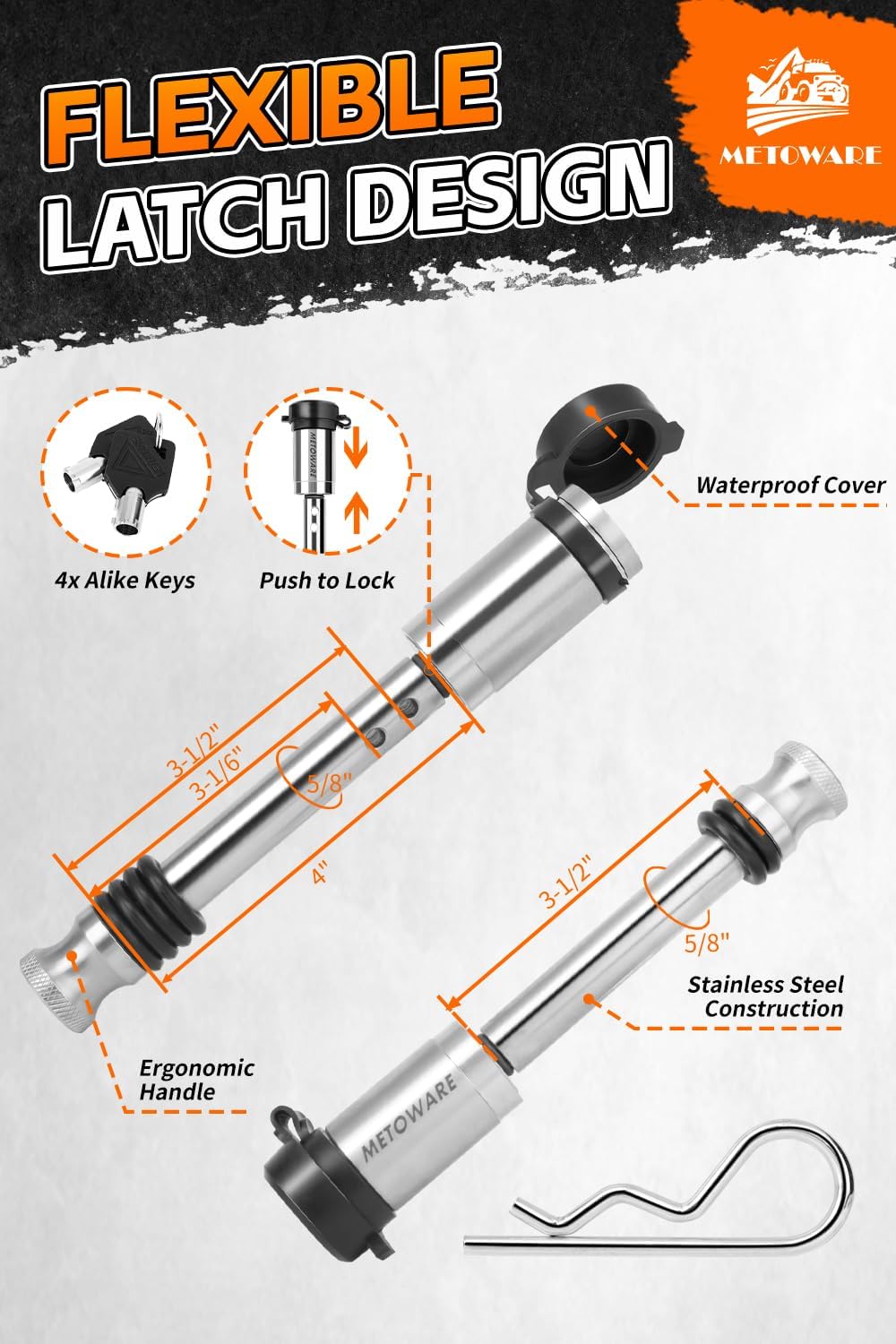 METOWARE Adjustable Trailer Hitch - Aluminum Tow Hitch Fits 2.5-Inch Receiver - Heavy Duty Drop Hitch with 6-Inch Drop/Rise for Truck (18,000 LBS GTW), Double Stainless Steel Locks & Hitch Pin (Black)