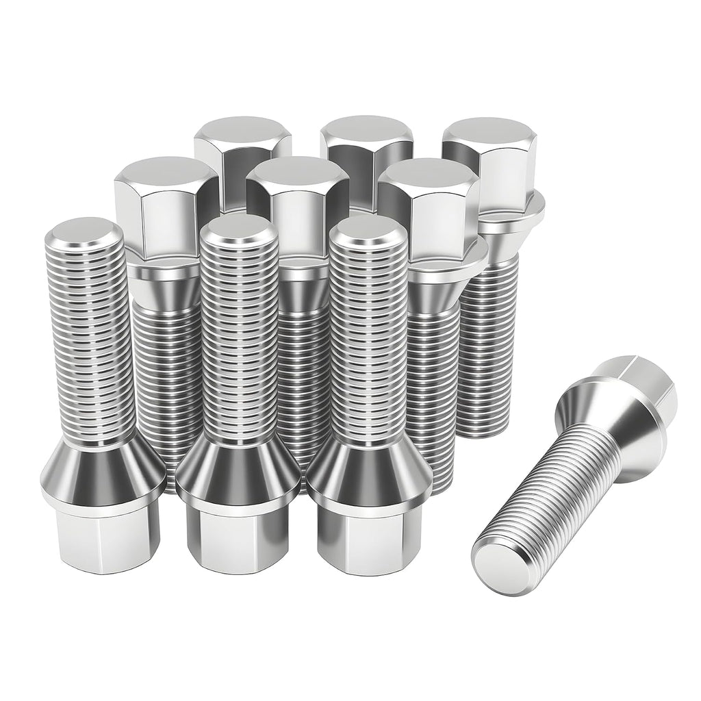 Chrome M14x1.5 Extended Wheel Lug Bolts, 10 Pack Lug Bolt, 40mm Shank Length, 17mm Hex Conical Seat, One-Piece Aftermarket ET Lug Studs Set Compatible with 2003-2010 X3(E83), 2000-2005 X5(E53)