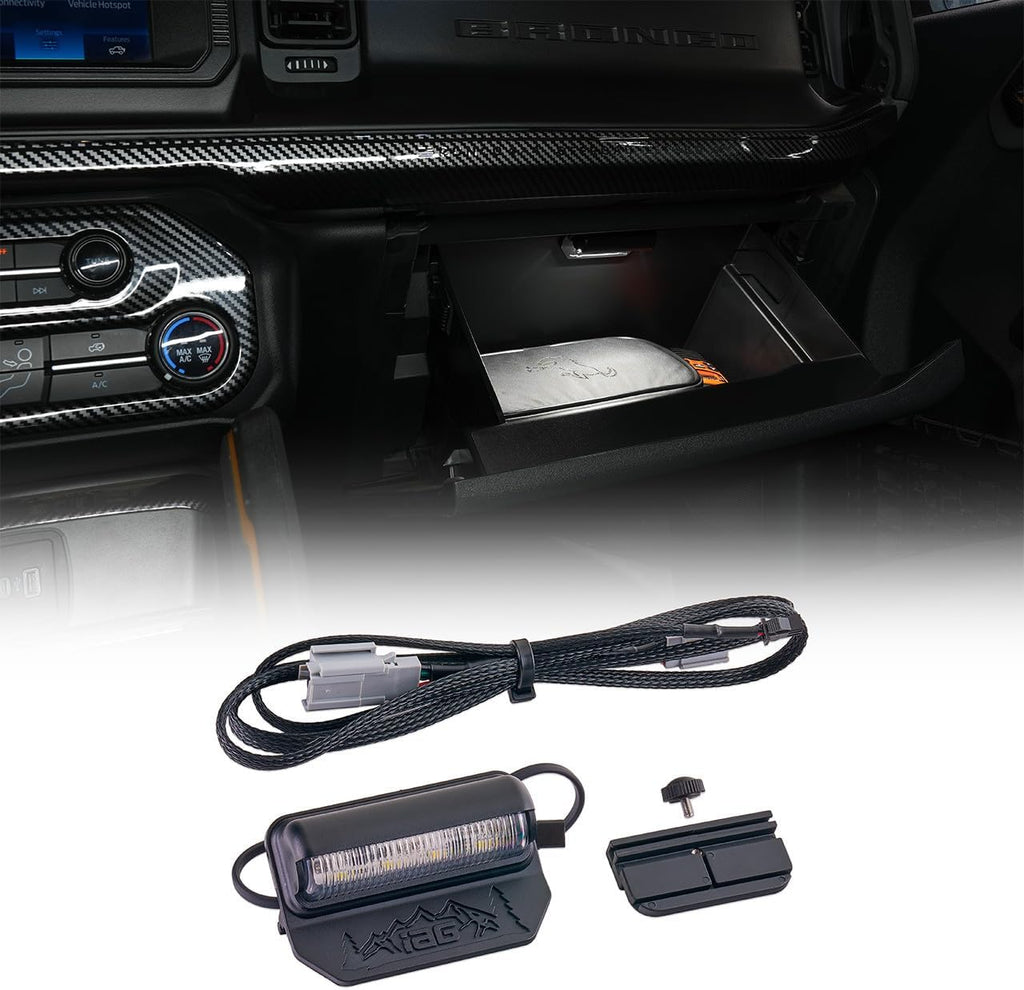 IAG Glove Box LED Light for Ford Bronco 2021+ & Raptor 2022+ (Not Sport) | Broncos don't include one, plug-and-play install, no wiring or drilling, auto on/off timer