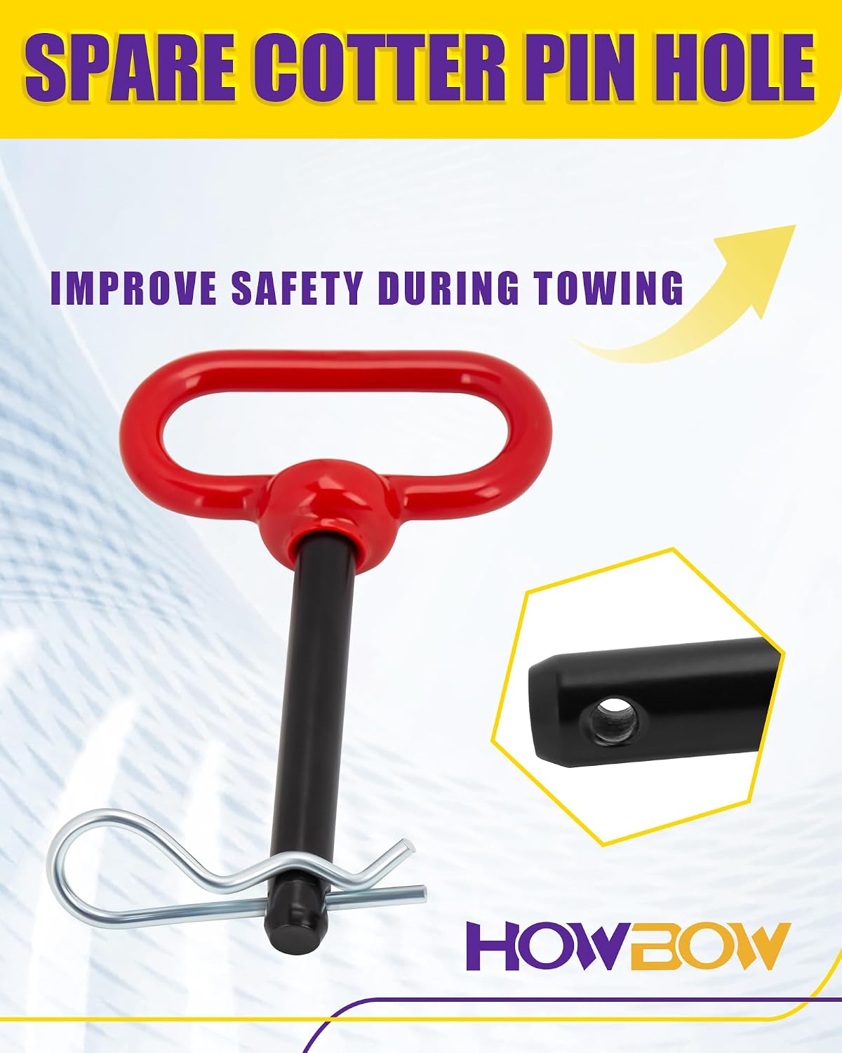 1/2 inch Trailer Hitch Pin and Clip, 1/2" x 4" Tow Hitch Pin Rubber Coated Red Handle Pin for Tractors, Towing, Lawn Mower, Golf Cart and ATV, Heavy Duty Gate Pin Trailer Accessories One-Handed