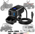 USB Charger for Motorcycle Yamaha Grizzly 2014-2015 Waterproof QC3.0 USB-C PD SAE Power Socket with Voltmeter for ATV UTV RV Boat