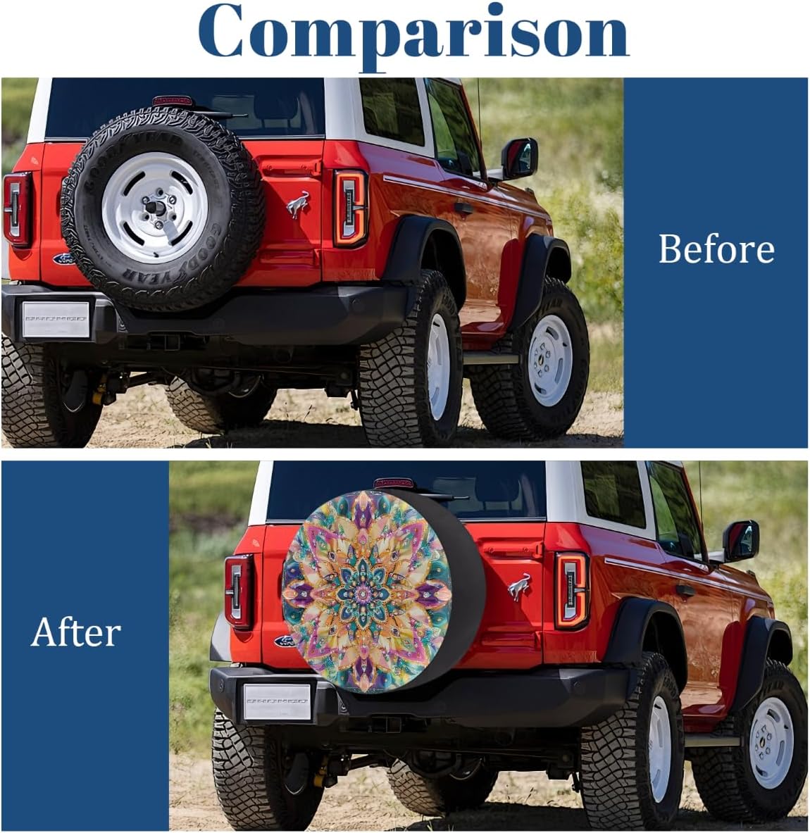 Boho Rainbow Elastic Tire Covers Rv Spare Tire Covers Trailer Tire Covers Made of Various Vehicle Types Including Campervans Trucks Trailers SUV Waterproof Sunproof Dustproof 16inch