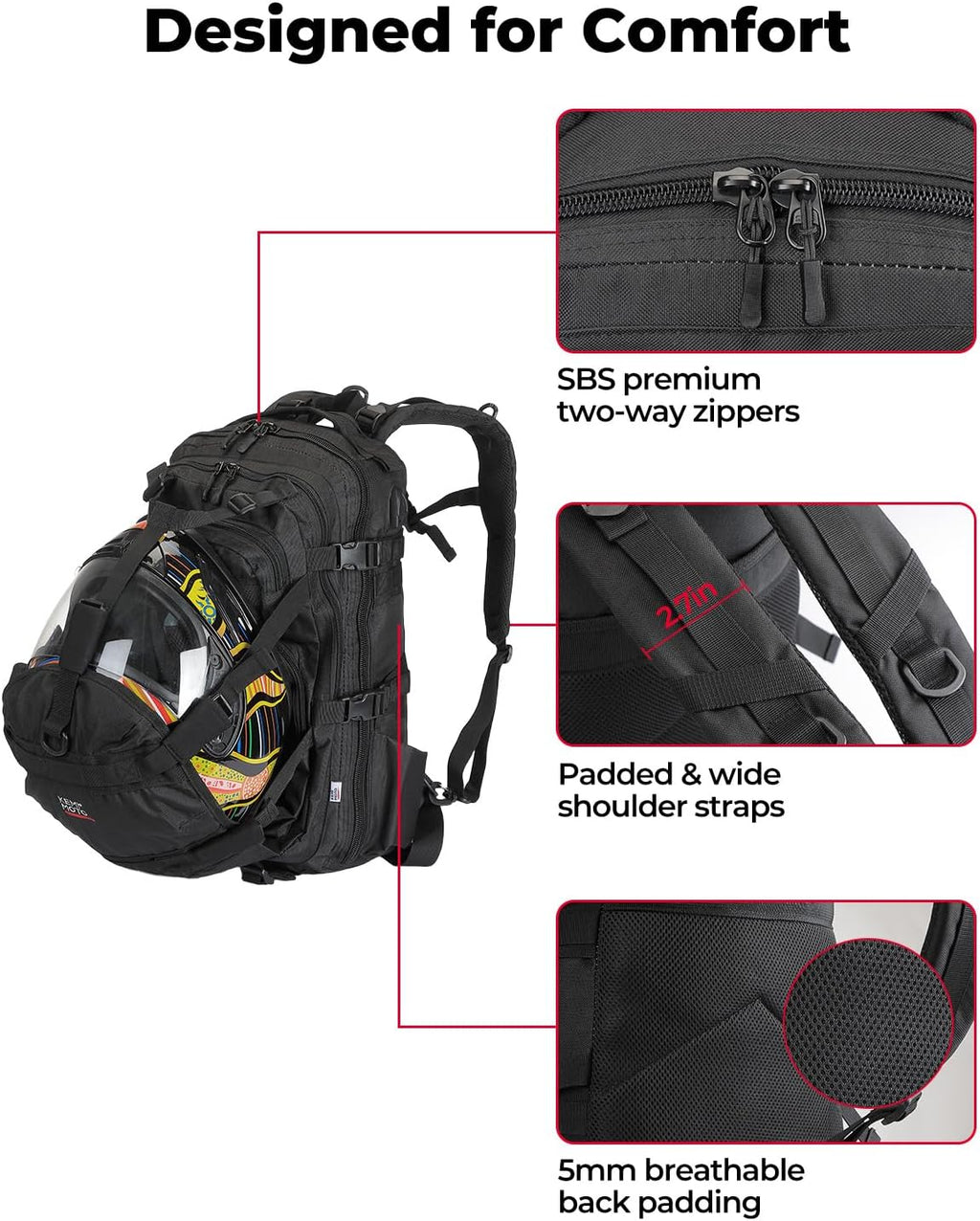 KEMIMOTO Motorcycle Helmet Backpack, 37L Large Capacity Helmet Bag with USB Charging Port, Riding Commuting Backpack for Men