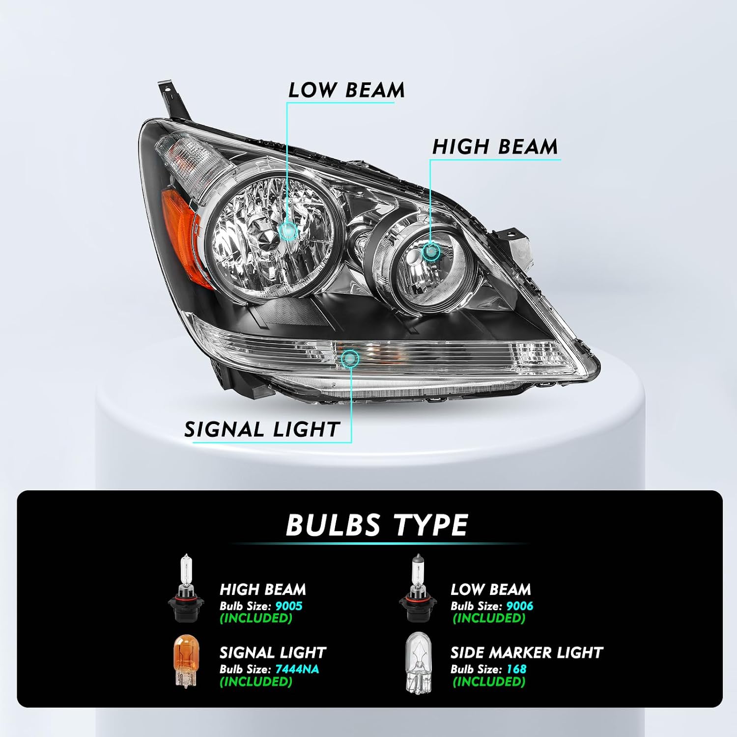 TUSDAR Headlight Assembly Pair w/Bulbs for 2005 2006 2007 2008 2009 2010 Honda Odyssey OE Style Halogen Type Headlamp (L+R)