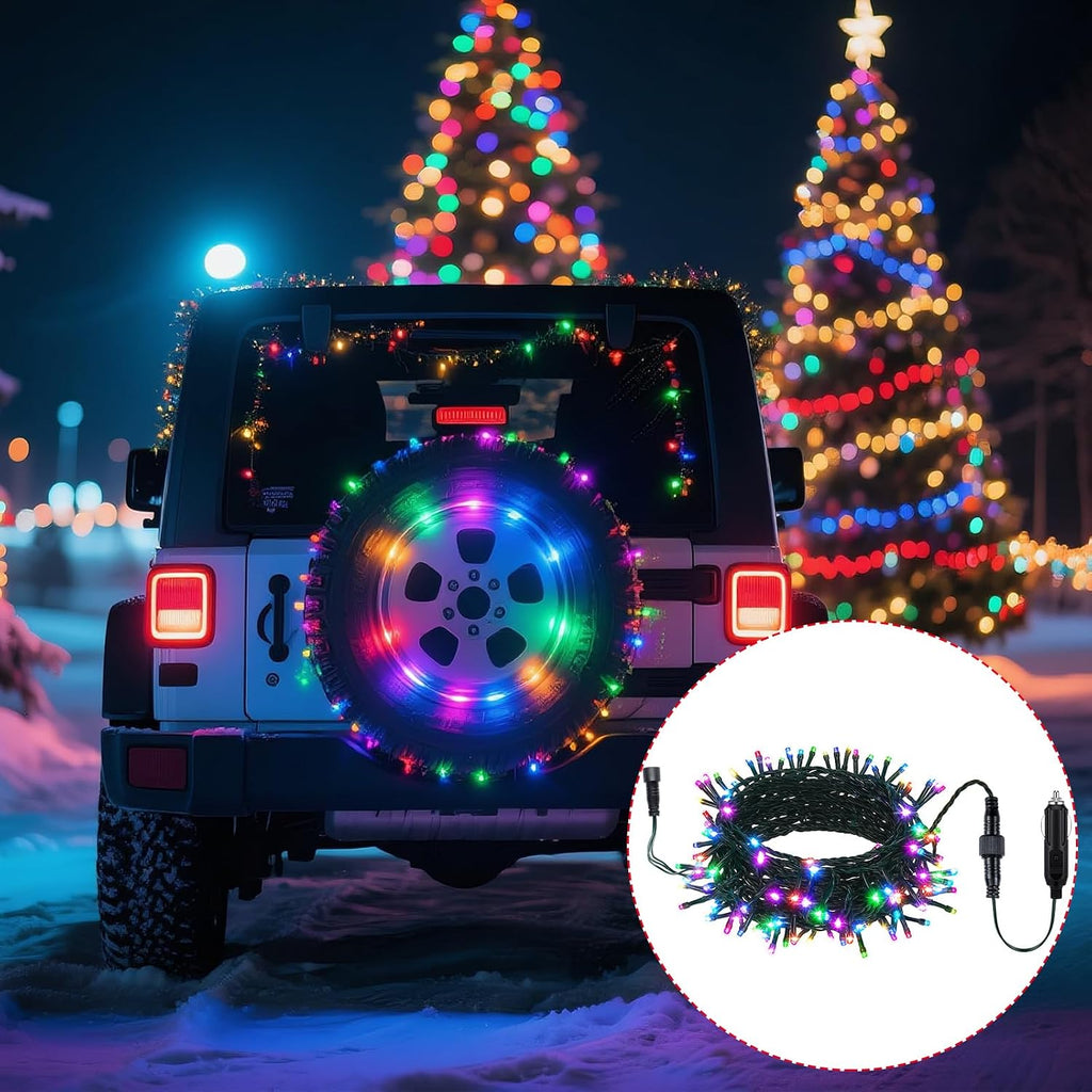 Aurelema 12V Christmas 66 ft 200 LED Car LED String Light Golf Cart Decorations Multicolor Light String Waterproof Atmosphere Lighting Kits for Christmas Car Accessories