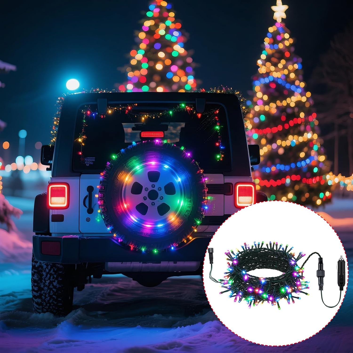 Aurelema 12V Christmas 66 ft 200 LED Car LED String Light Golf Cart Decorations Multicolor Light String Waterproof Atmosphere Lighting Kits for Christmas Car Accessories