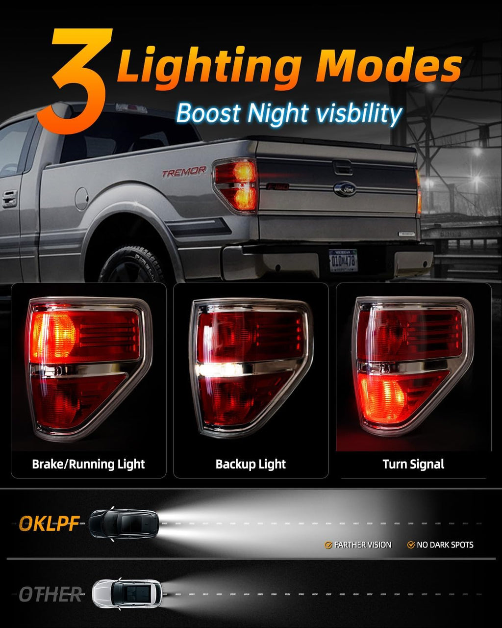 OKLPF Rear Brake Tail Lights Compatible With 2009 2010 2011 2012 2013 2014 Ford F150 F-150,Replace Silver Taillights Assembly Red Chrome Tail Lights,Not Included Bulbs,Driver and Passenger Side