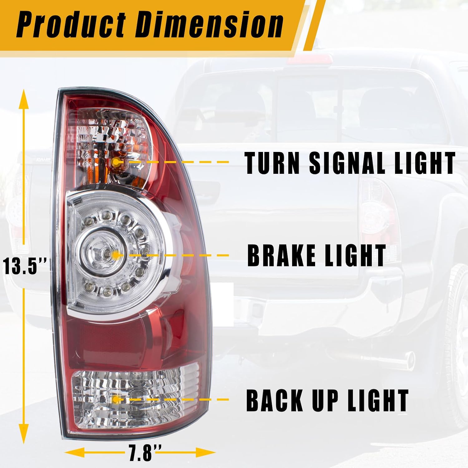 Boine Tail Light Left Driver Side Tail Light Compatible With 2005-2015 Toyota Tacoma Pickup Rear Light Brake Lamps LED Lens Bulb and Harness Included (Left Driver Side)
