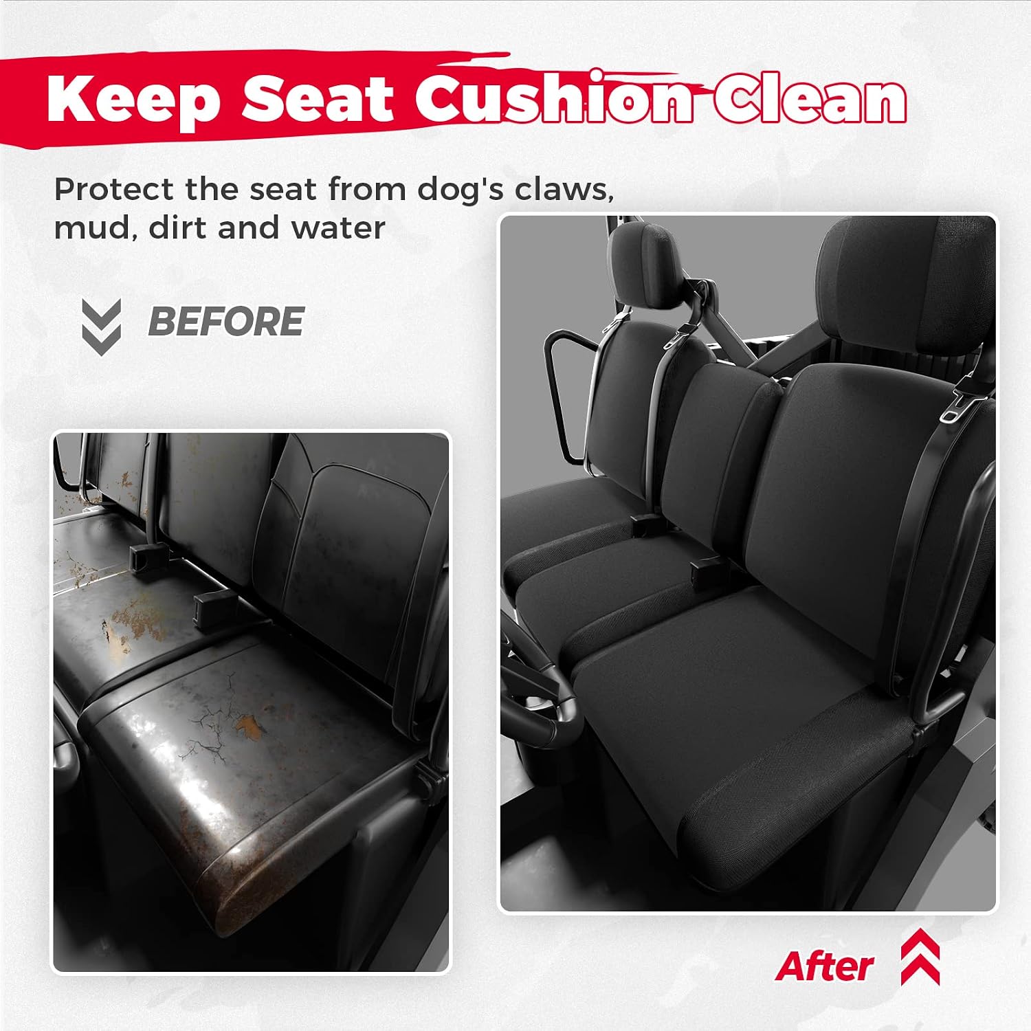 KEMIMOTO UTV Seat Covers Black Split Bench Compatible with Can Am Defender | Scratch-resistant 1680D oxford fabric, Waterproof,Easy to Clean, hook and loop,w/Headrest Cover Front Two Doors Split Bench