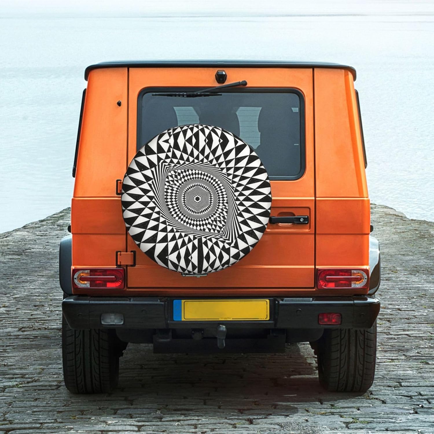 3D Optical Dizziness Grid-2 Print Universal Spare Tire Cover for RV, Jeep | Wheel Protector Fits Rv, Trailer, Jeep, Shield Tires From Sun, Dirt And Rain For Outdoor Storage