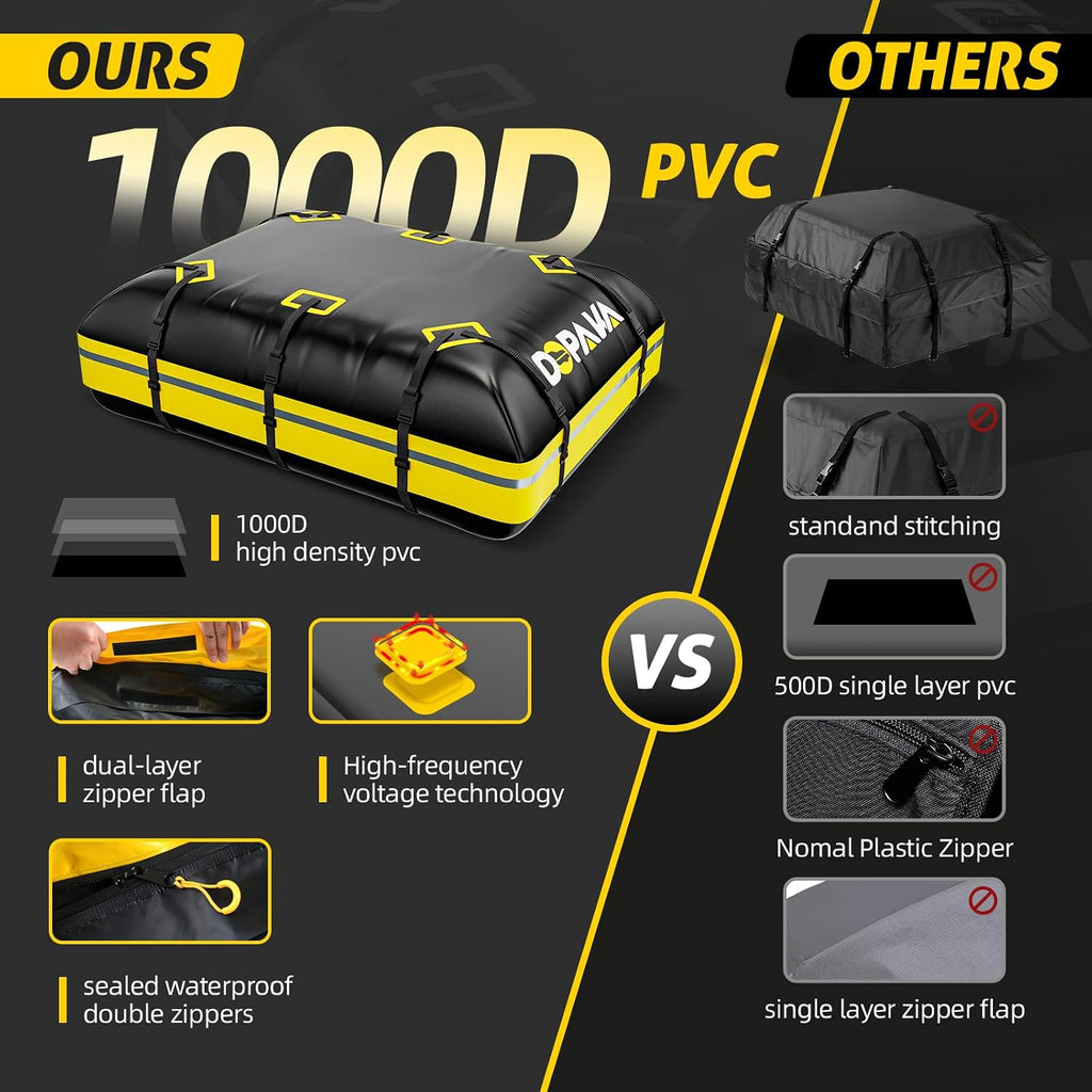 Car Rooftop Cargo Carrier Bag,100% Waterproof Heavy Duty 1000D Car Top Carrier,21 Cubic Feet Car Roof Bag for All Vehicle with/Without Rack,Anti-Tear Anti-Slip Mat, Luggage Lock,6 Door Hooks