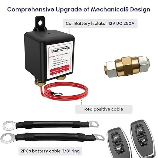 Side Post Remote Battery Disconnect Switch 12V, 250A Negative Battery Cut Off