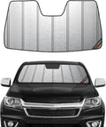Pigenius Windshield Sunshade for Chevy Colorado 2015-2022, for GMC Canyon 2015-2022, Metallic Silver Finish