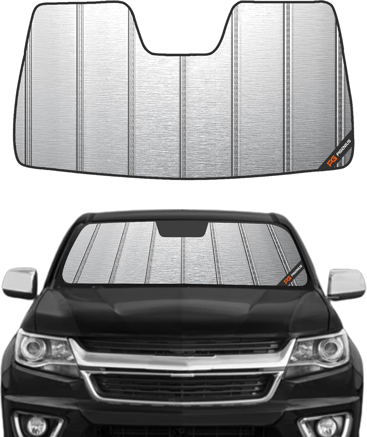 Pigenius Windshield Sunshade for Chevy Colorado 2015-2022, for GMC Canyon 2015-2022, Metallic Silver Finish