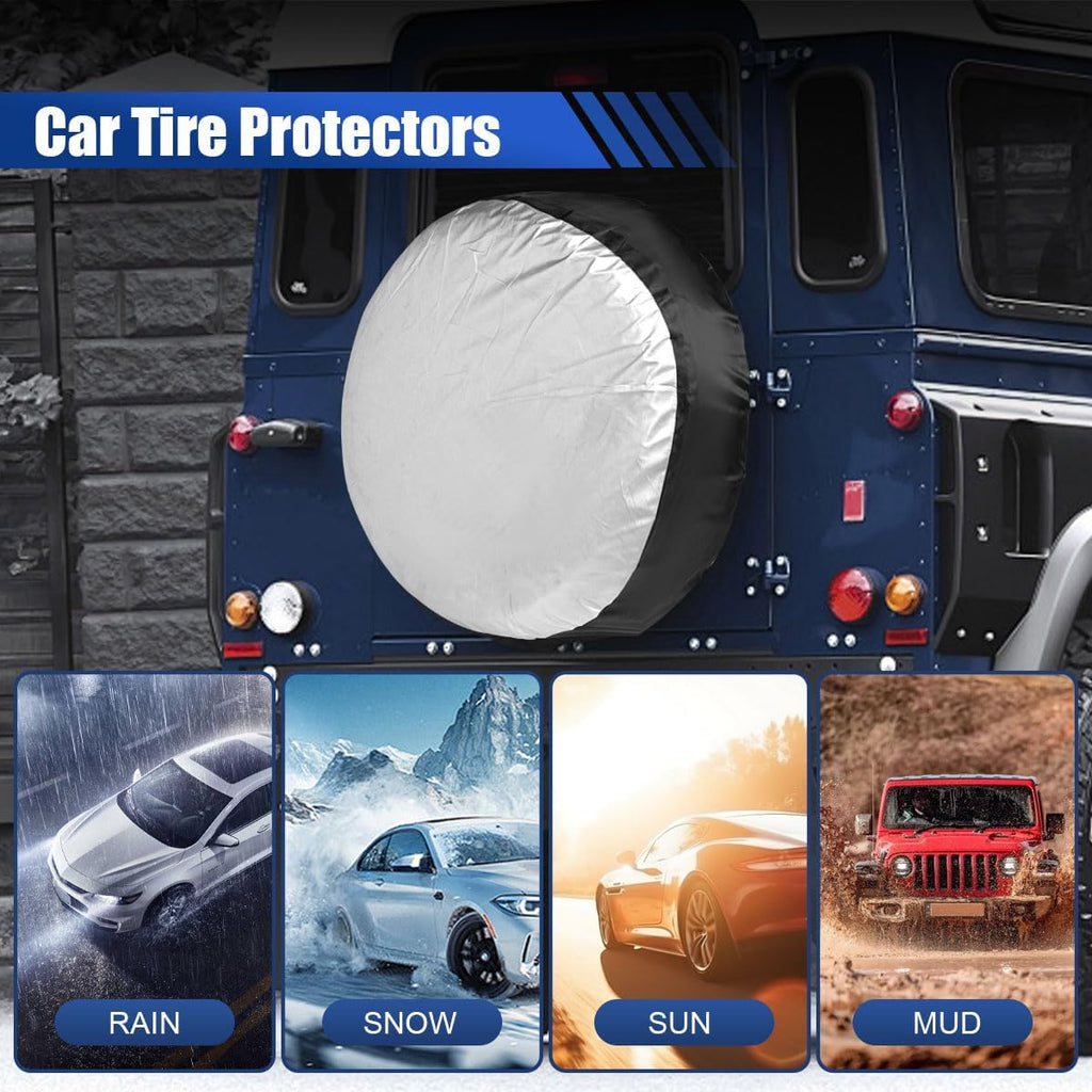 4PCS Car Tire Covers Set, Waterproof RV SUV Trailer Spare Tire Storage Bag with Handle, Portable Anti-UV Sun Snow Rain Wheel Cover, Dustproof Wheel Protector for 19-23 Inch Tires Diameter (L)