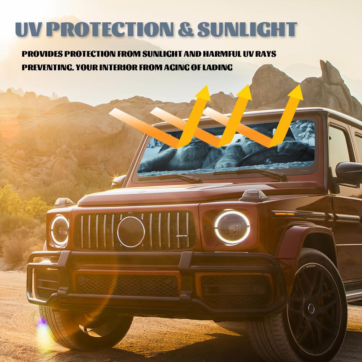 Funny Bigfoot Car Windshield Sunshades - Sasquatch Snow Monster Heatshield Front Window Sun Shade Blocks UV Rays - 59" L x 31.5" W