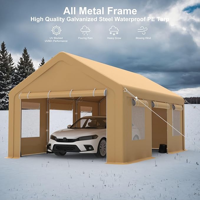 10x20FT Portable Garage, Galvanized Frame & 180 g PE Waterproof Canopy - Image 8