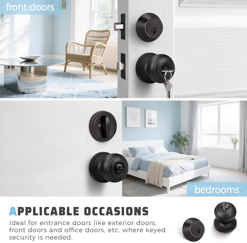 KNOBWELL Keyed Entry Door Knob and Single Cylinder Deadbolt Combo Set, Exteri...