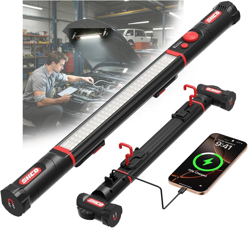 YouTeMei Under Hood Work Light Bar, Ultra Long Size Magnetic Work Light with 5200mAh Backup Charger, 3220LM, Hands-Free Garage Light for Mechanics, Emergency, Vehicle Inspection
