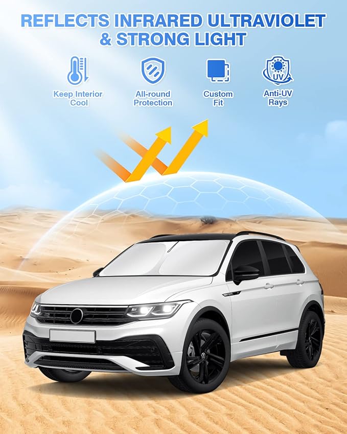 Windshield Sun Shade for 2018-2023 Volkswagen VW Tiguan Side Rear Window Shade - Image 2