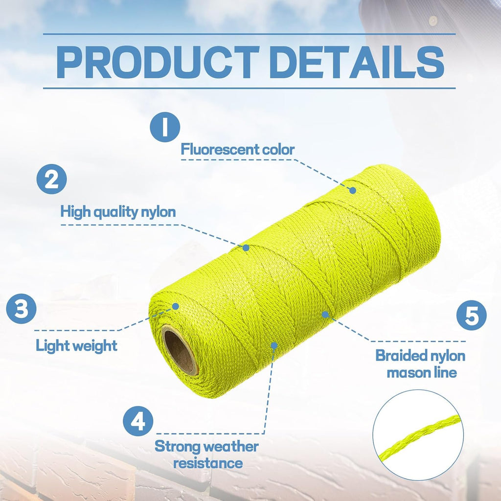 Amylove 6 Roll Mason String Line #18, 500 ft Nylon Braided Construction String Line, Heavy Duty Outdoor Twine Rope for Gardening or Masonry Tools Construction DIY Project, Assorted Colors