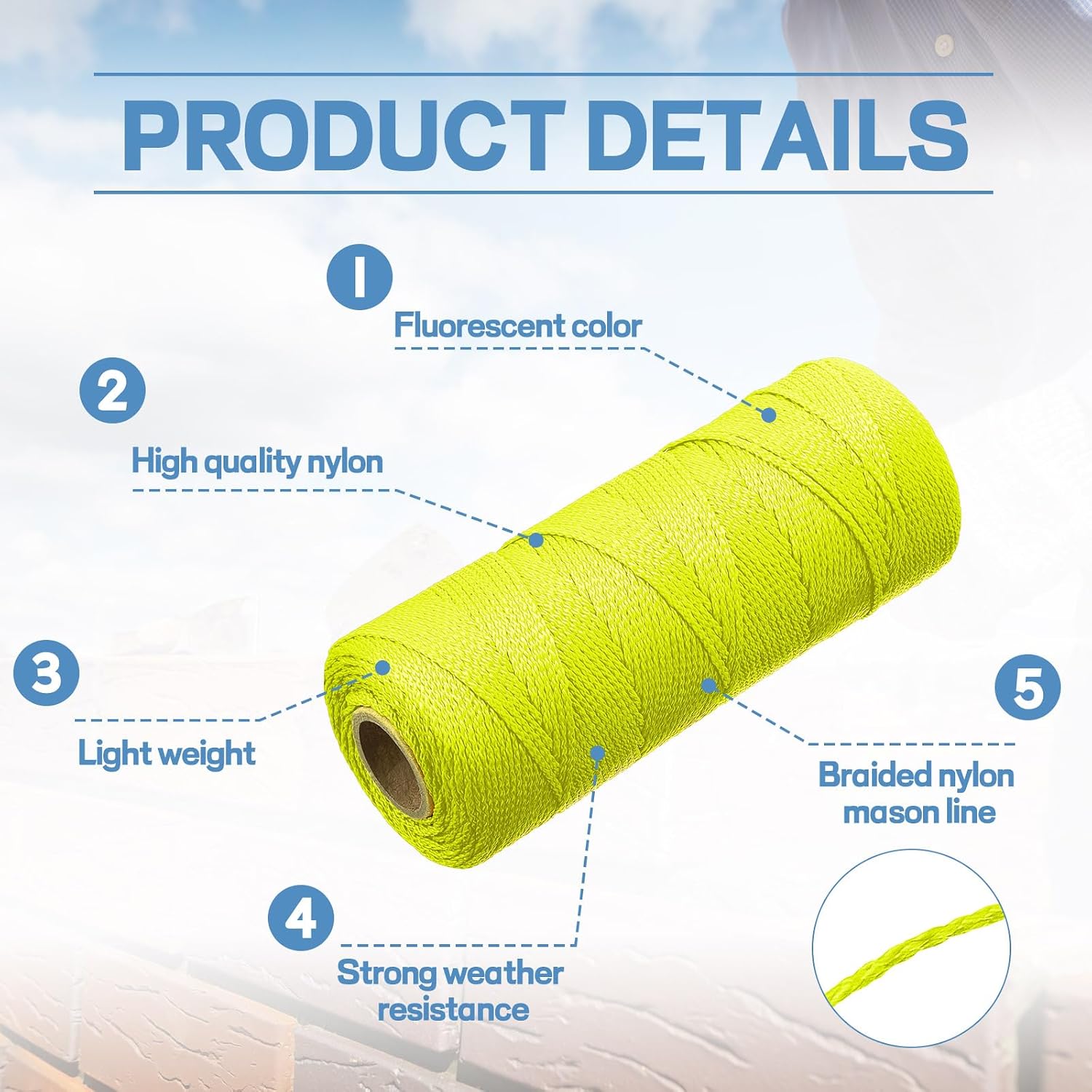 Amylove 6 Roll Mason String Line #18, 500 ft Nylon Braided Construction String Line, Heavy Duty Outdoor Twine Rope for Gardening or Masonry Tools Construction DIY Project, Assorted Colors