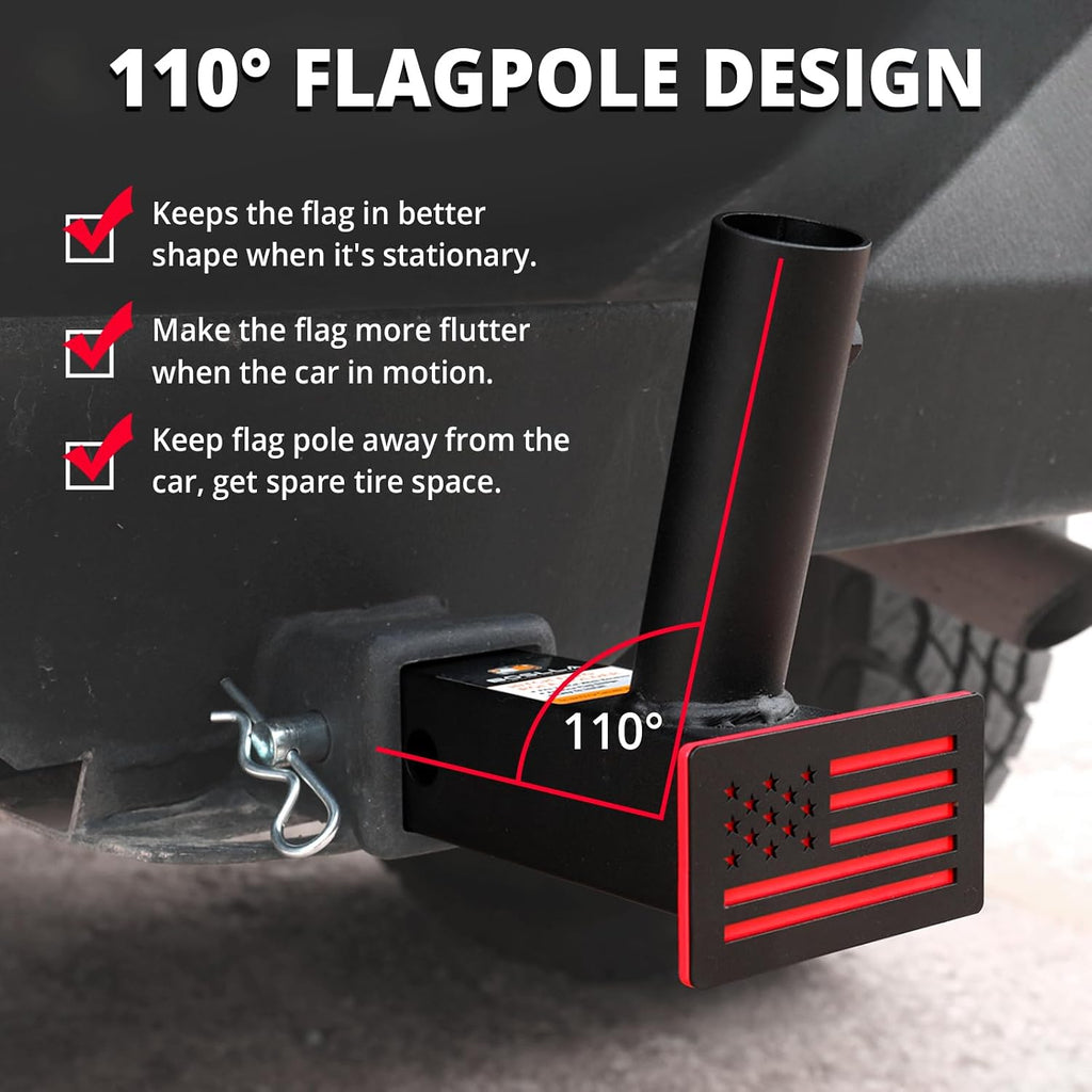 Boslla Hitch Flag Pole Holder, Trailer Hitch Flagpole Mount Holder Universal for Standard 2 inch Receivers, Compatible with Truck Jeep Pickup RV SUV (US Patent Design)