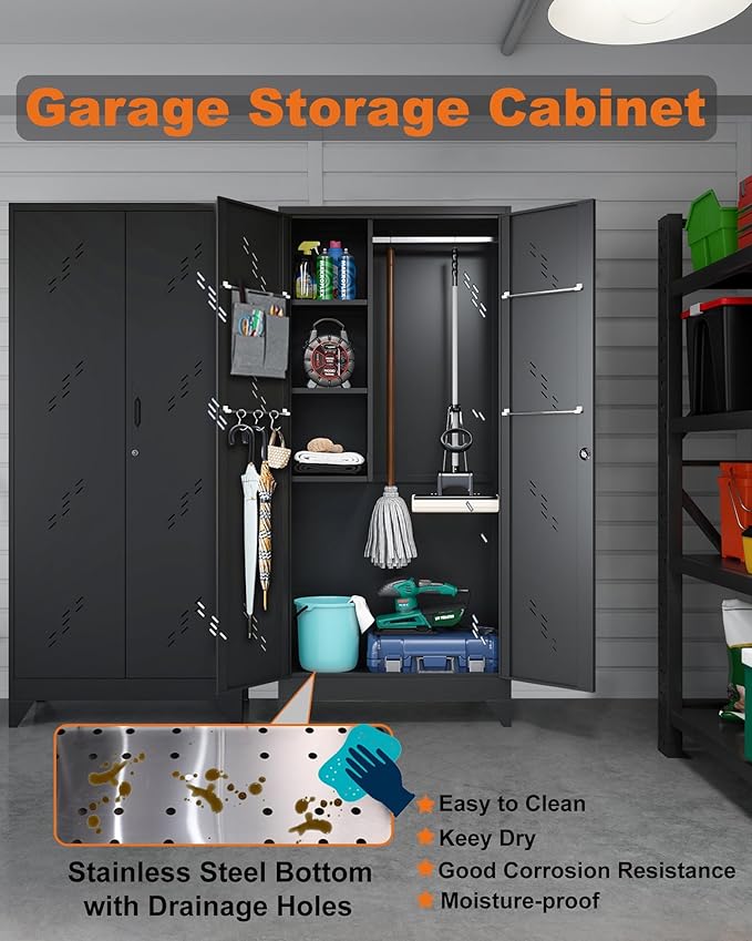 75" Metal Storage Cabinet with Lockable Doors, Functional Garage Storage Cabinet - Image 4