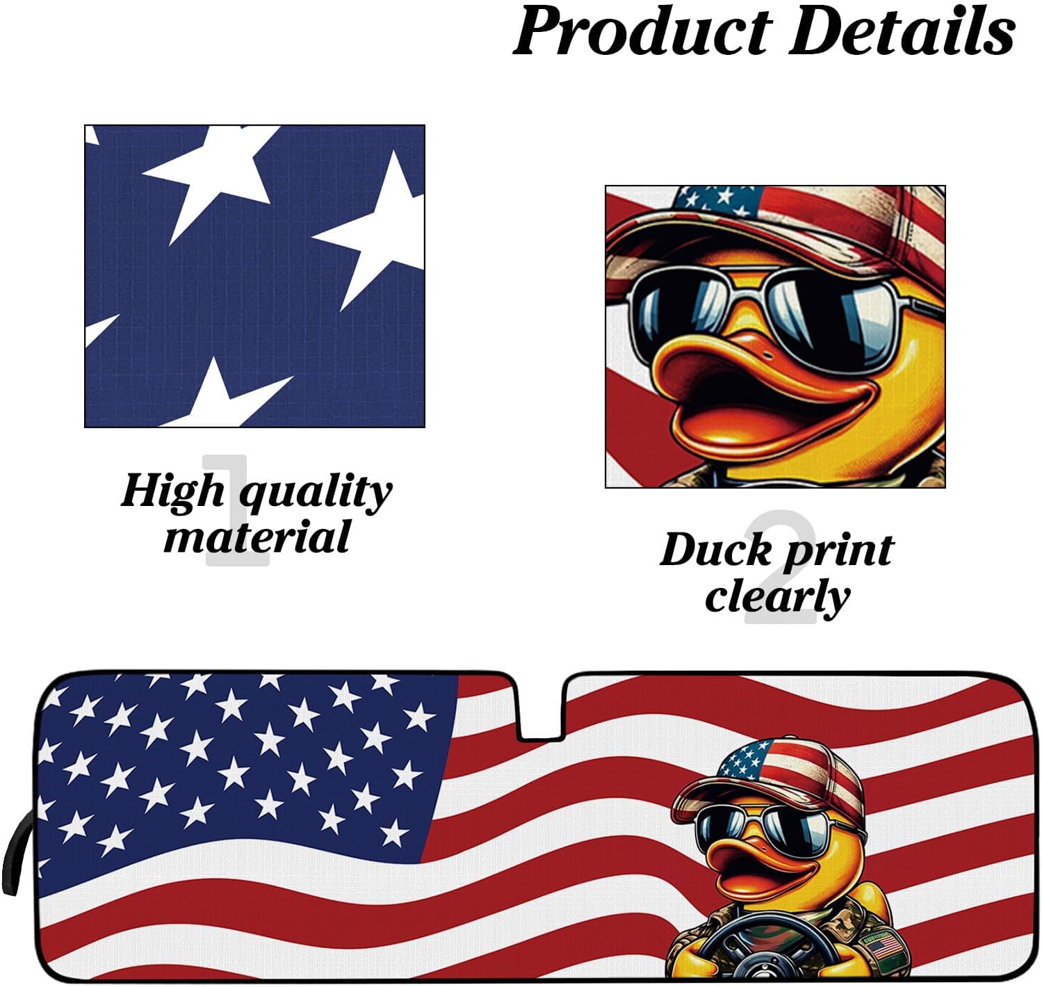 OYIXIO Duck Windshield Sun Shade, Cute Shade Heat Shield，51.57 in *16.14 in, Compatible with JK JKU TJ 2 Door / 4 Door. (Flag)