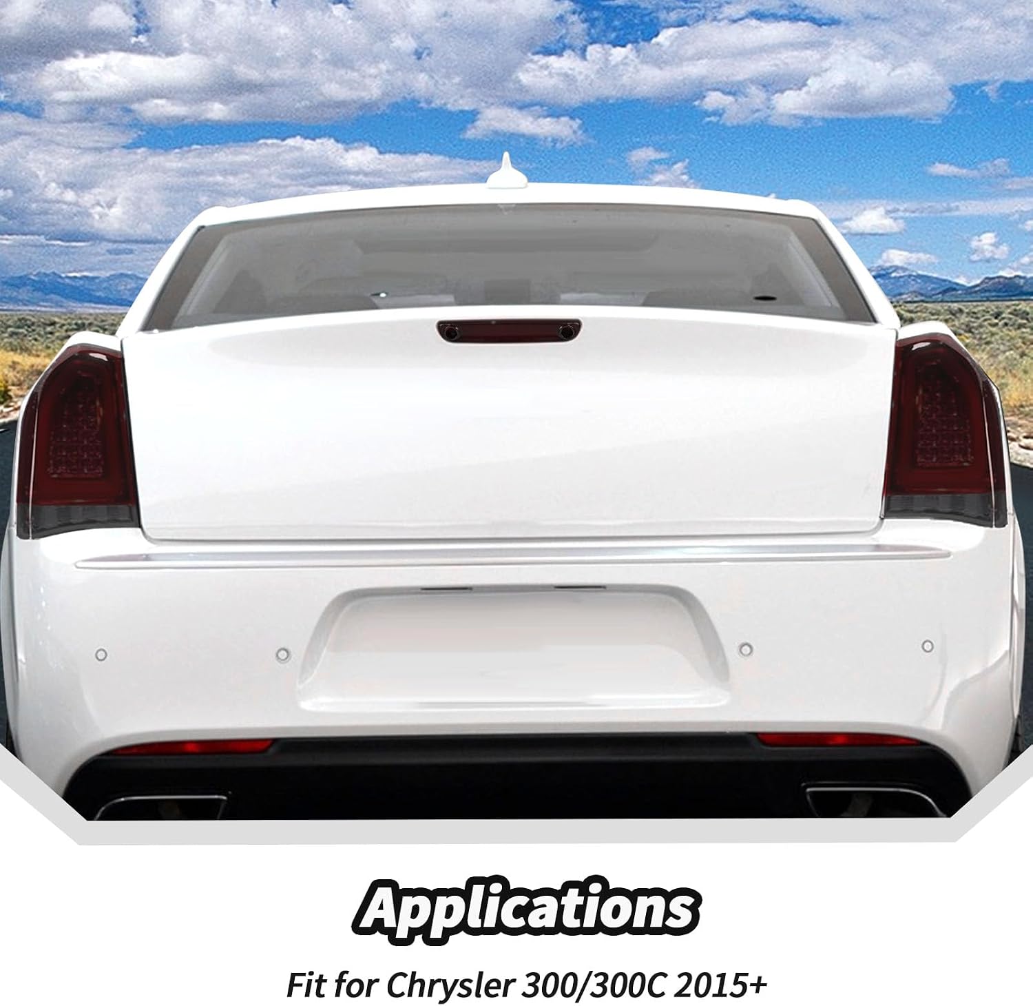 JeCar Smoked Tail Light Cover 3rd Third Brake Light Cover Trim Guards for 2015-2024 Chrysler 300/300C