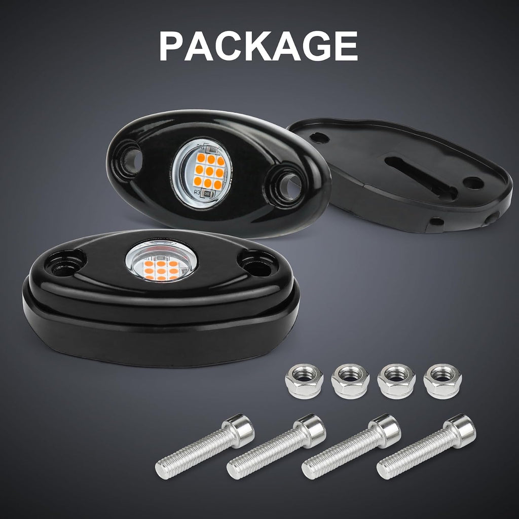Yellow LED Rock Lights, 2 Pods Yellow Underglow Rock Lights Waterproof IP68 Compatible with Truck Pickups Jeep Cars ATV UTV SUV Motorcycle Boat