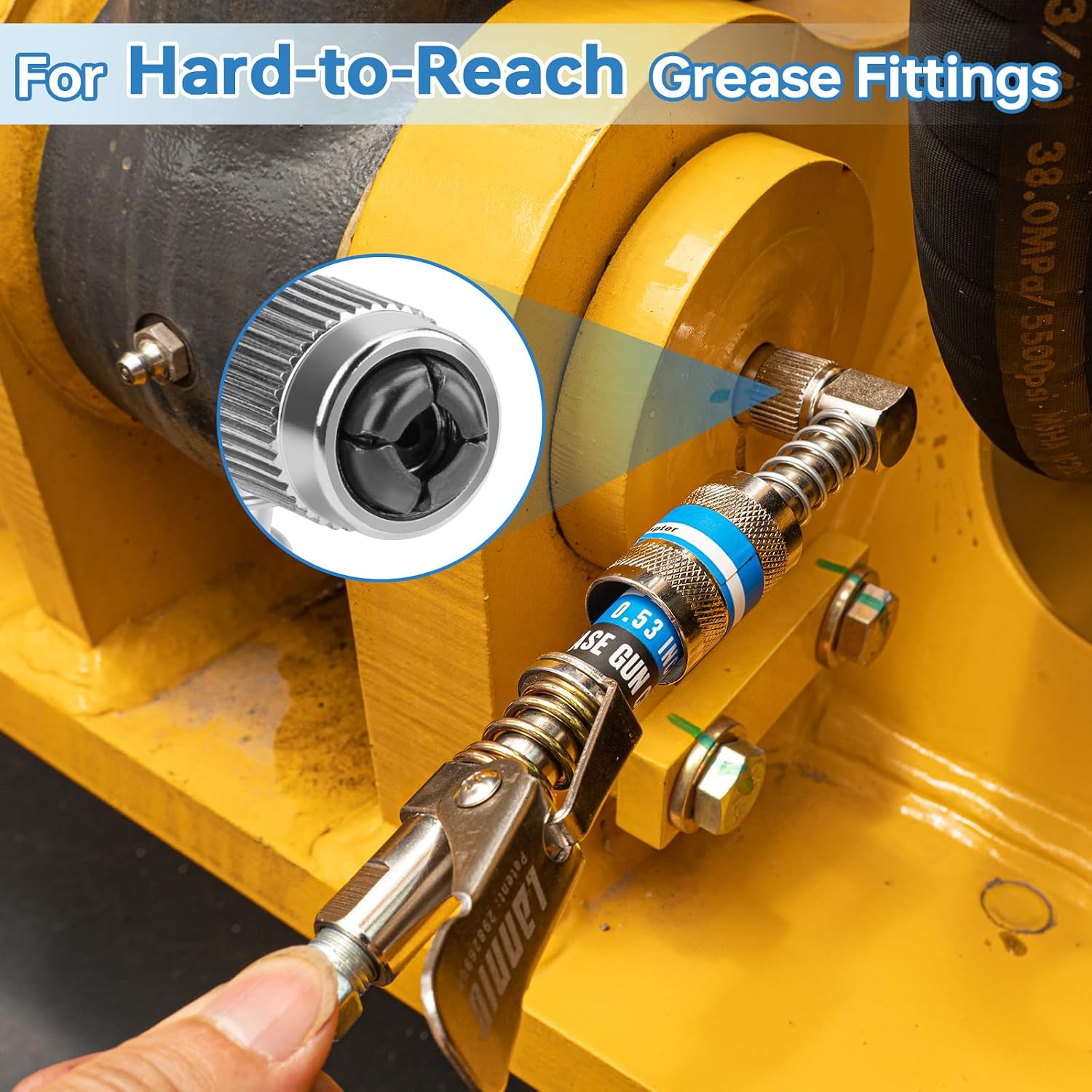 90 Degree Grease Gun Coupler, Heavy Duty Locking Grease Gun Adapter | 10,000 PSI High Pressure Right Angel Grease Gun Tips for Tight Spaces, Quick Release Lock, Upgraded 4-Jaw Design