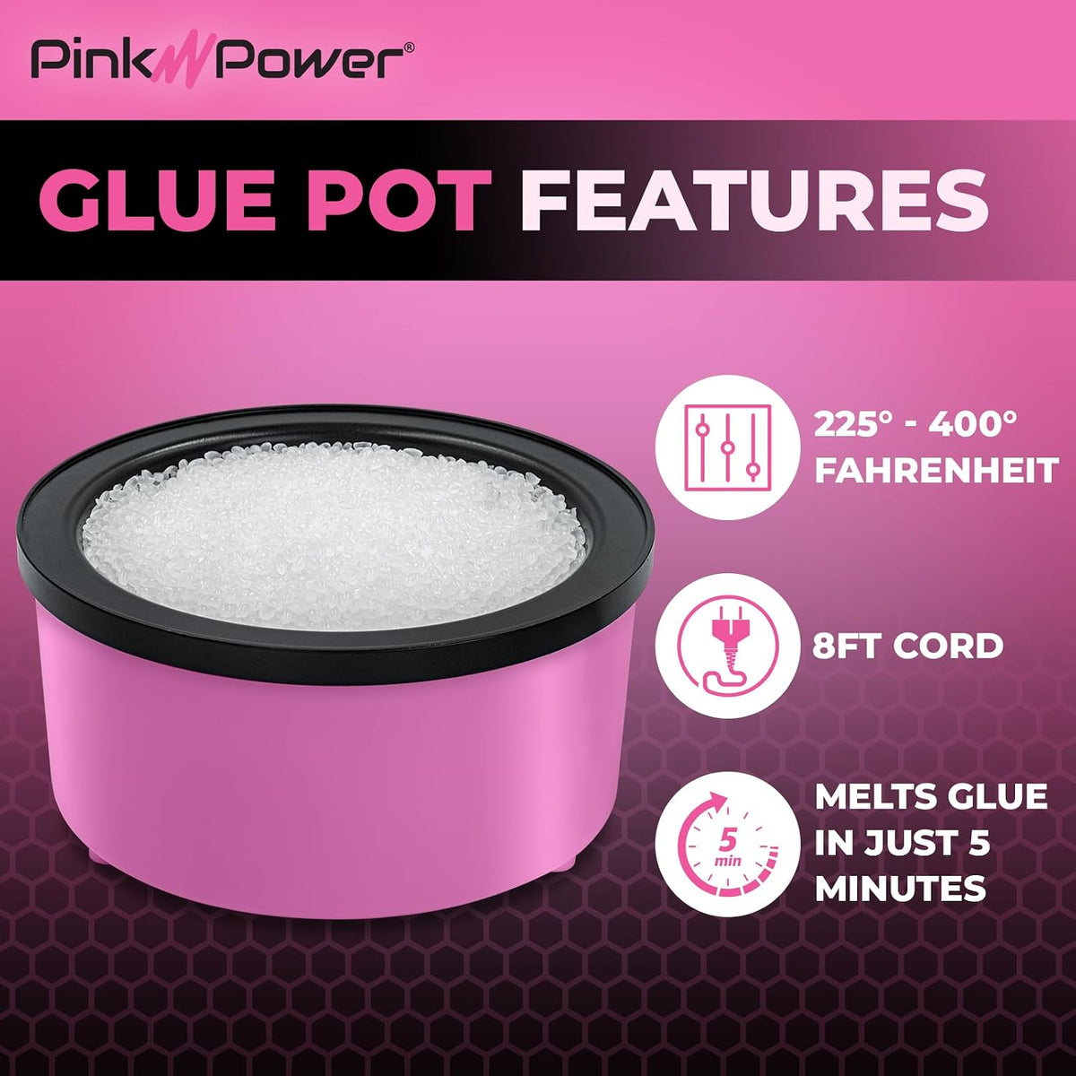 pink power electric hot glue pot for crafts shown in use