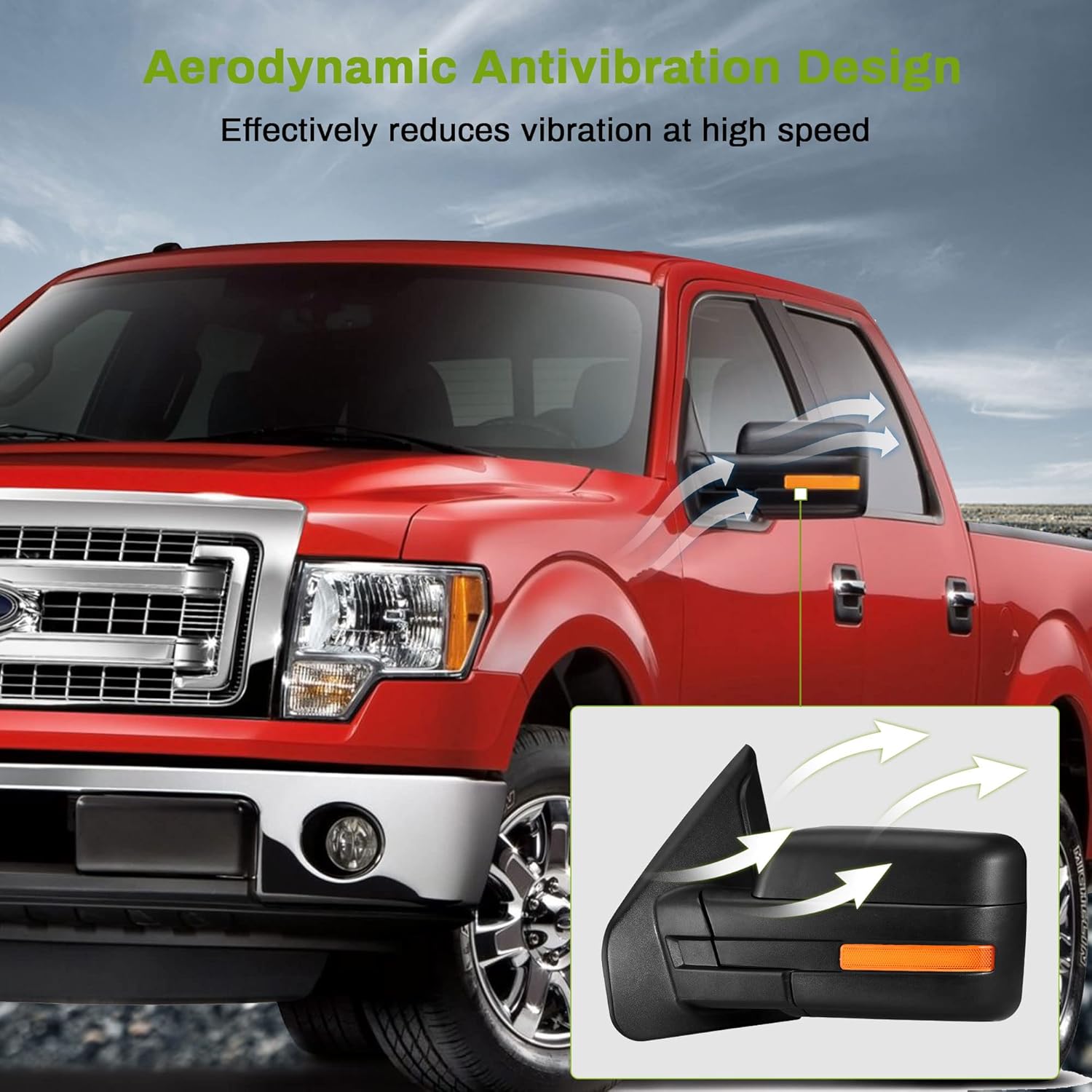 AUTOSAVER88 Door Mirror Compatible with 2007-2014 Ford F150, Right Passenger Side Mirror with Turn Signal Puddle Light Power Adjustable Heated Manual Folding