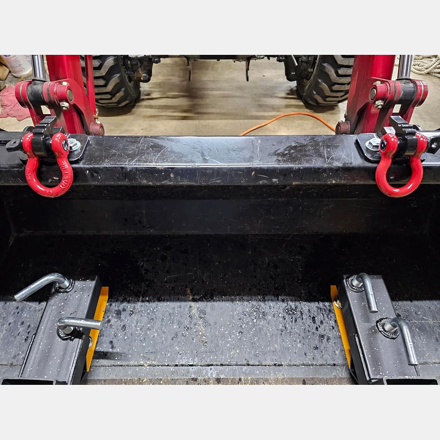 3/8 inch Tractor Bucket Grab Hook with 5/8 inch Tie Down D-Shackle | Bolt On Black Coating Max Tow 10000 lbs.