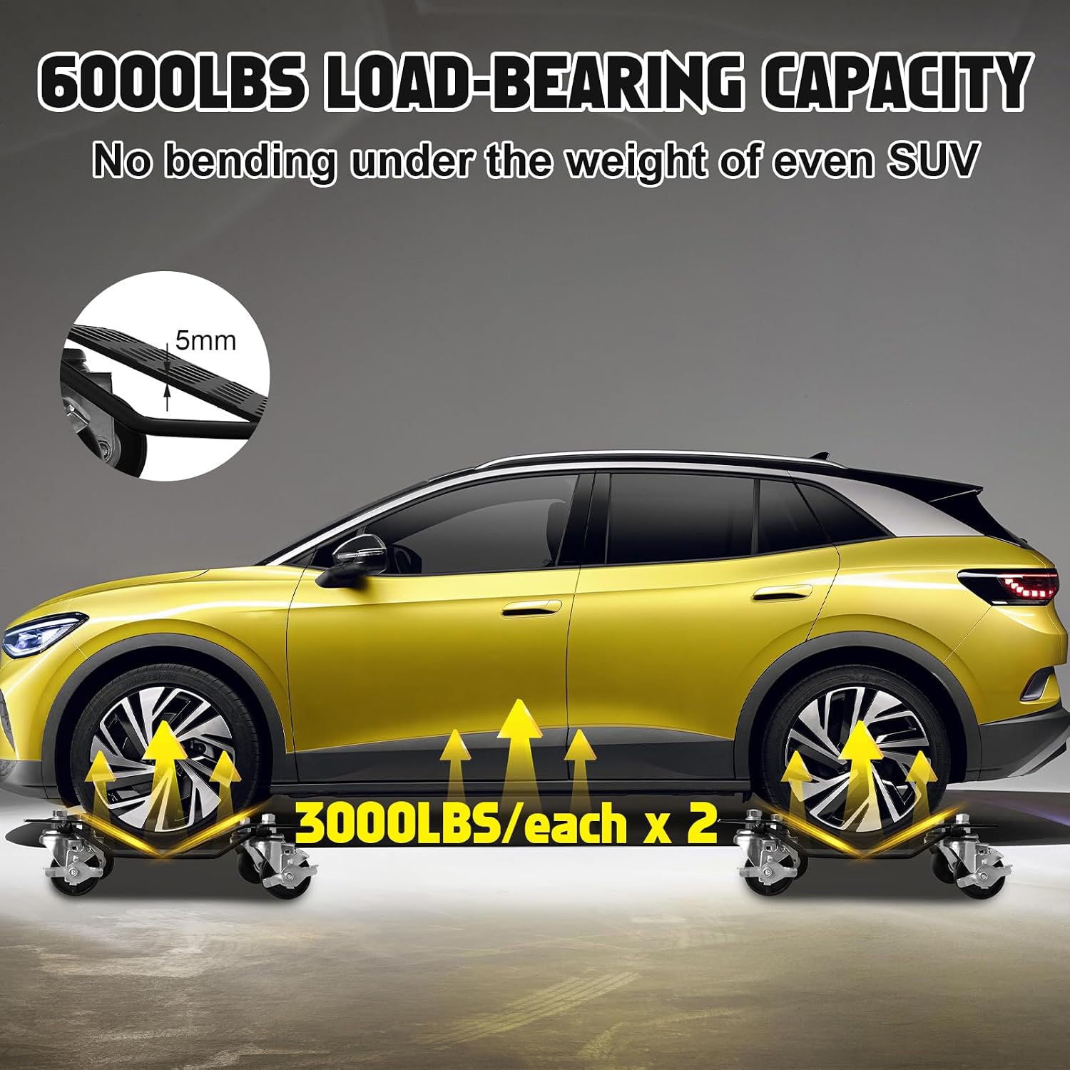 Wheel Dollies 4 Pack, 6000lbs Heavy Duty Car Skate Dollies with Brakes, Heavy-Duty Vehicle Dolly, Automotive Moving Mover Roller Skates for Garage, Auto, Truck, Trailer, Boats, Car Moving Cart