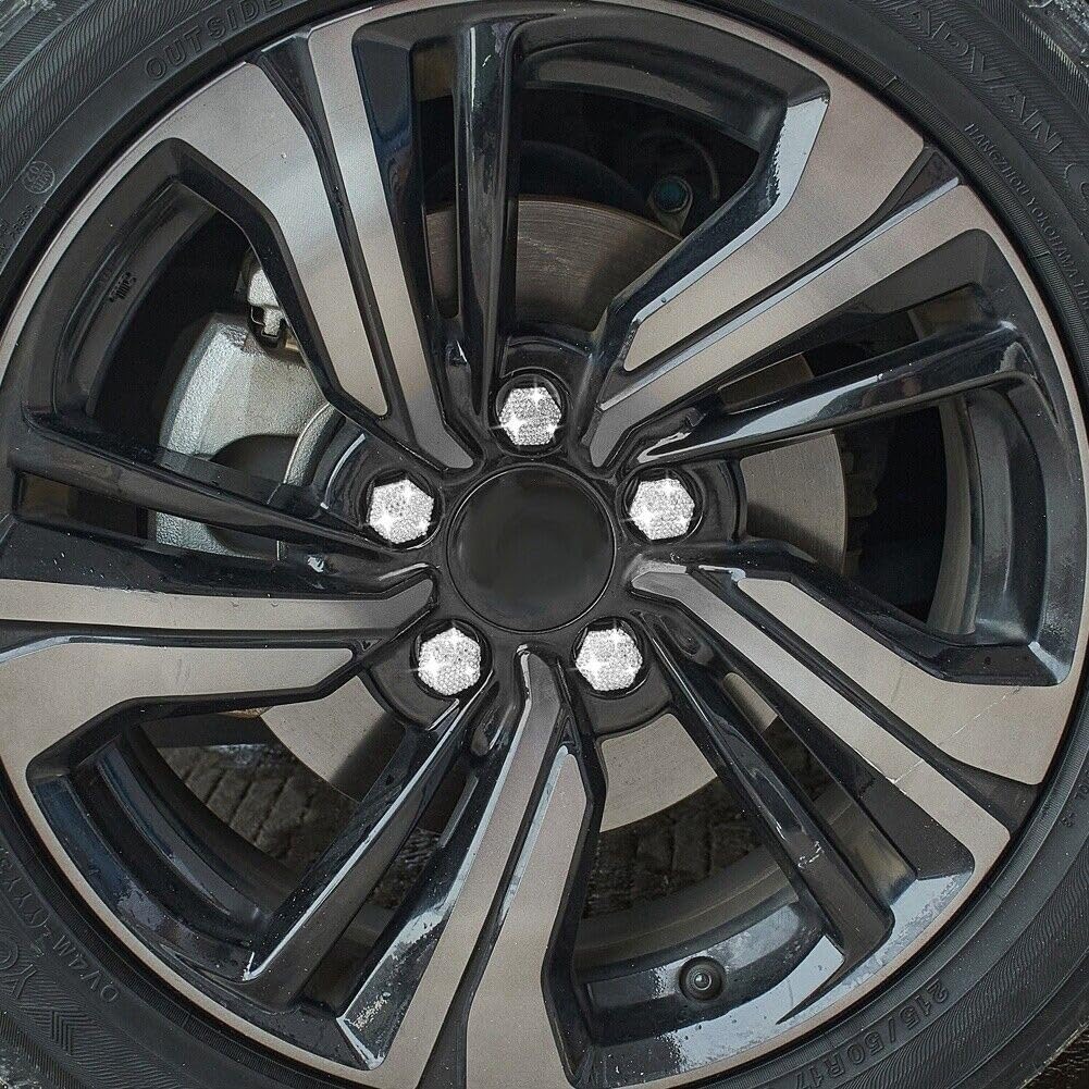 White Rhinestone Wheel Lug Nut Covers 17Mm, 20Pcs Plastic Bolt With Removal Tool For Car Truck SUV Wheels, Scratch-Proof Rust Resistant Decorative Trim