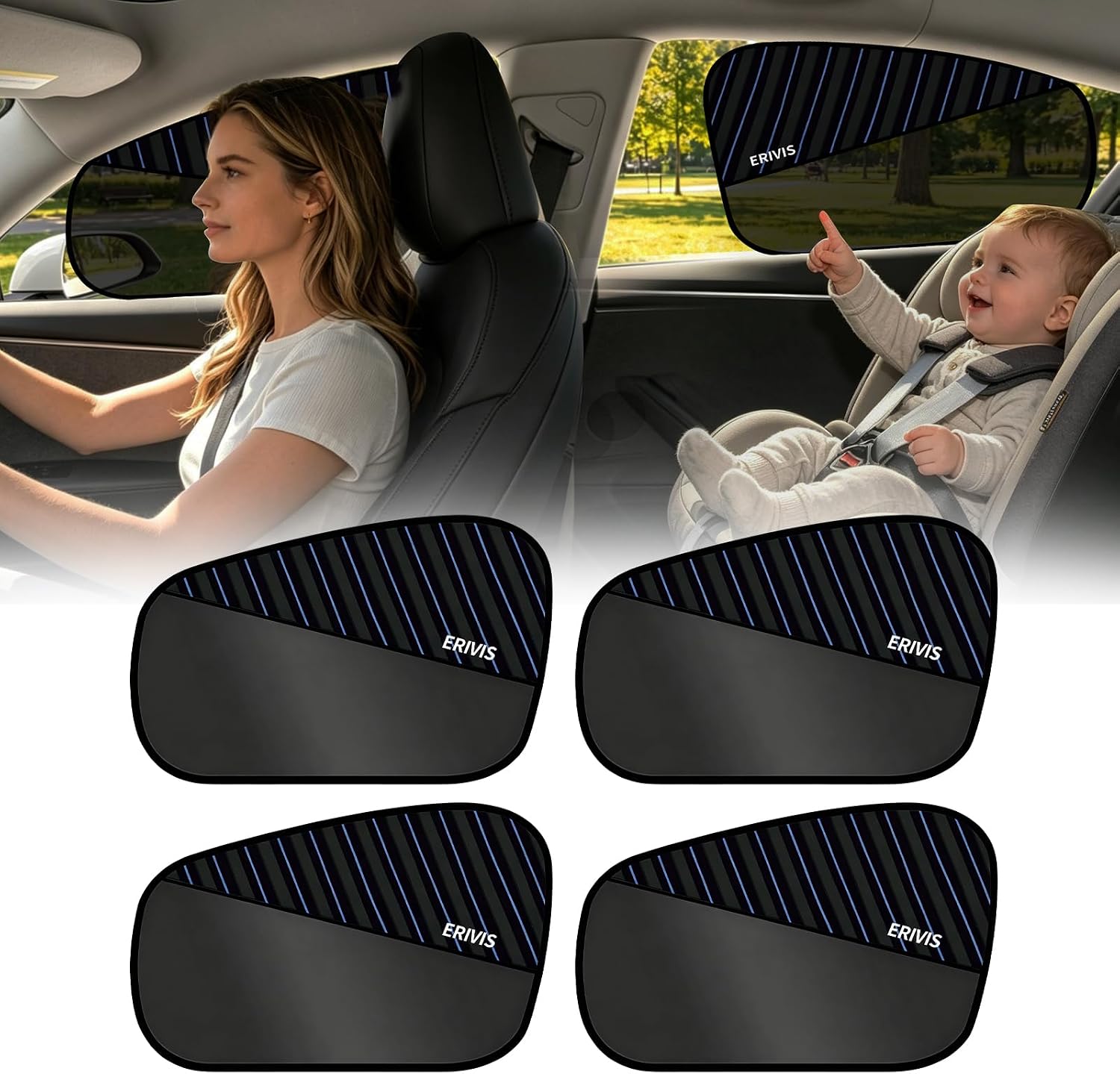 4 PCS Car Window Shades, Universal Fit for Most Vehicles, Front & Back Half-Shade Side Window Shades, Blocks UV Rays, Window Shade for Baby in Car