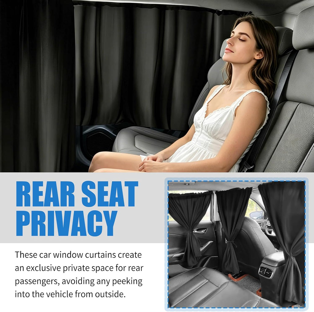 3PCS Extra Large Car Privacy Curtains,Black Coated Rear Car Window Shades & Divider Curtain Lower Interior Temperature and Provide Privacy,Portable Cars Window Curtains