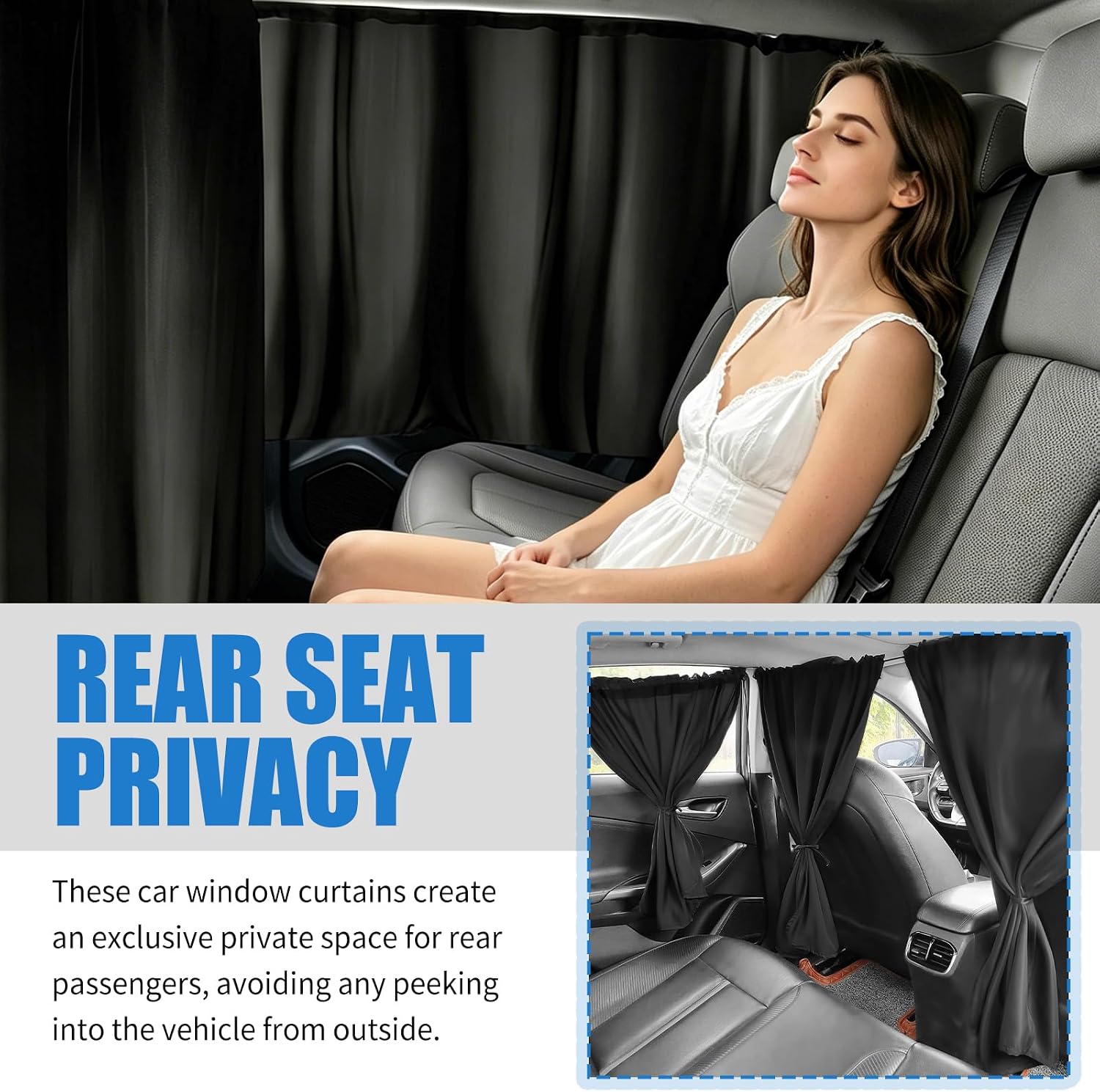 3PCS Extra Large Car Privacy Curtains,Black Coated Rear Car Window Shades & Divider Curtain Lower Interior Temperature and Provide Privacy,Portable Cars Window Curtains