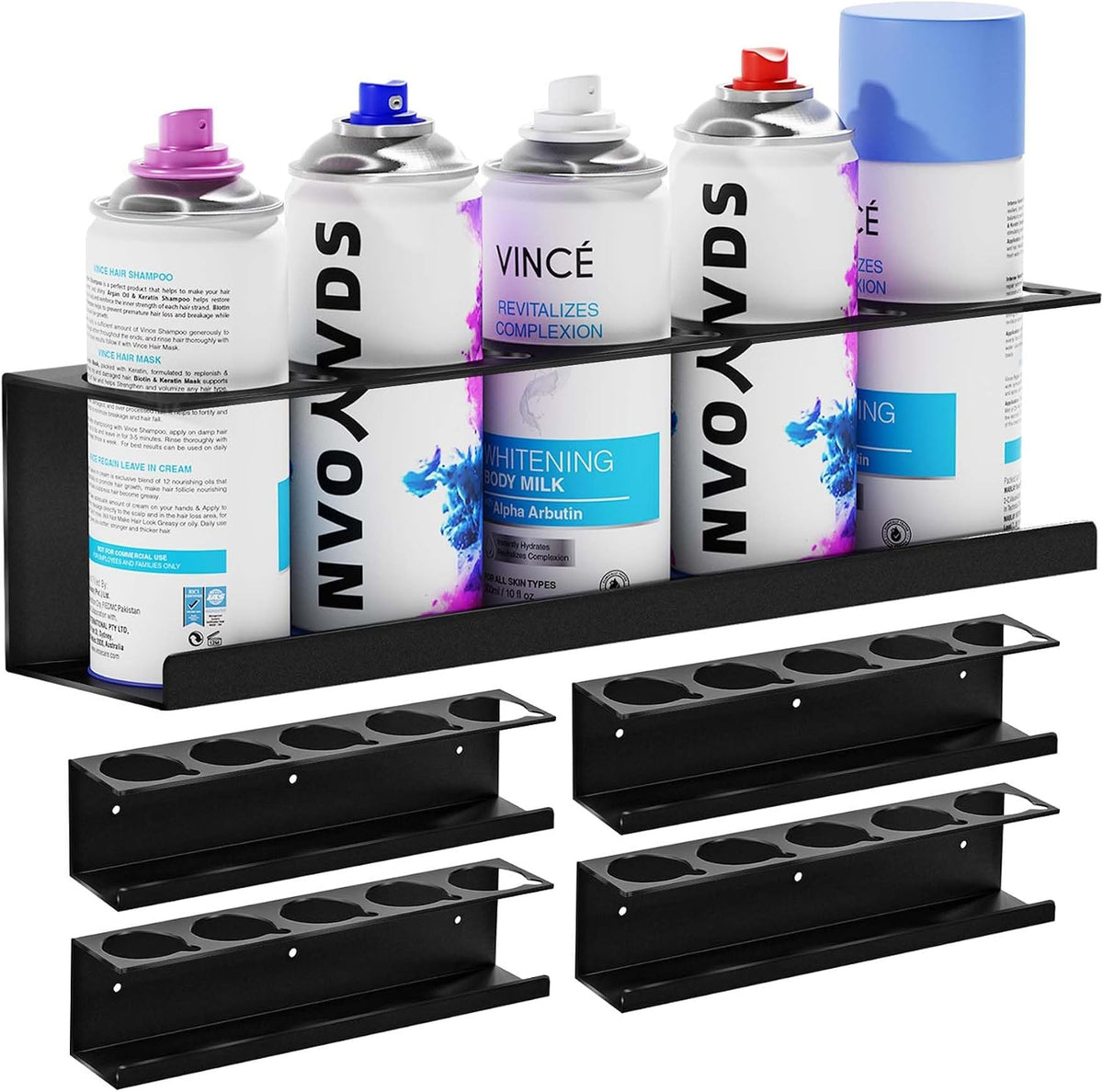 Wall-Mounted Spray Can Holder Rack Organize, 4 Pack Black Steel Aerosol Can