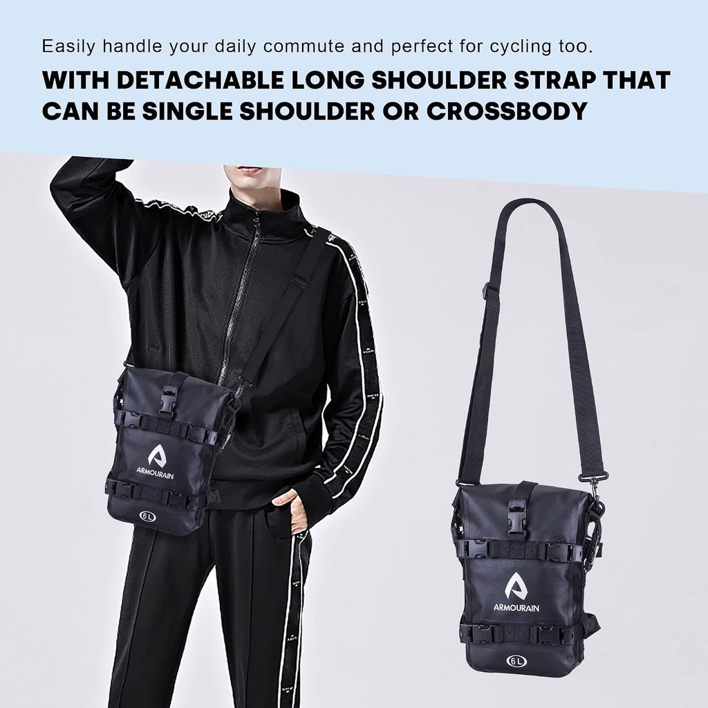 Motorcycle Bumpers Bag Waterproof 6L 8L 15L Motor Crash Bar Bag with Shoulder Strap Motorcycles Side Frame Bag Riding Tools Accessories(6L Black TPU)