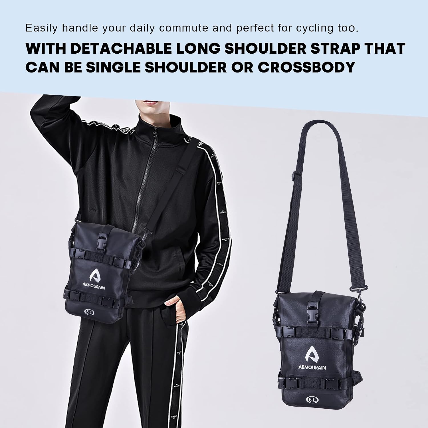Motorcycle Bumpers Bag Waterproof 6L 8L 15L Motor Crash Bar Bag with Shoulder Strap Motorcycles Side Frame Bag Riding Tools Accessories(6L Black TPU)