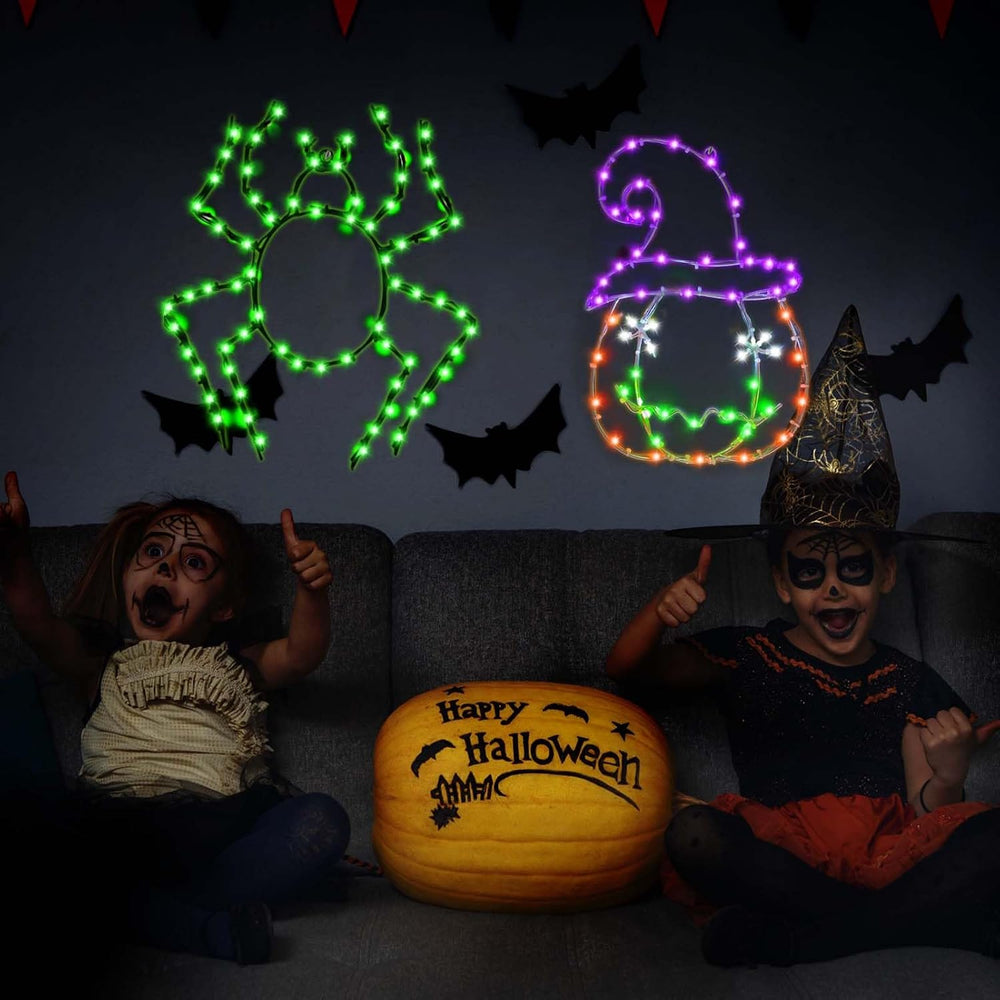 Halloween Window Lights, 2 Pack LED Waterproof Timer Indoor Decor